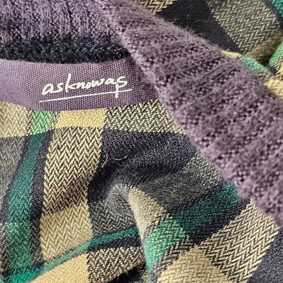 As Know As Blue Plaid Pullover Top Womens M/L Round Neck Long Slv Curved Hem - Picture 4 of 11